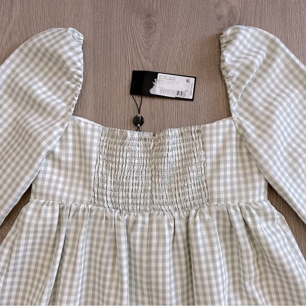 🆕 Ivory & Moss Gingham Long Sleeve Sweetheart Neck Babydoll Dress - Picture 5 of 11